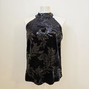 Cable & Gauge Black Velvet Sequin Halter Top Size Large NWT